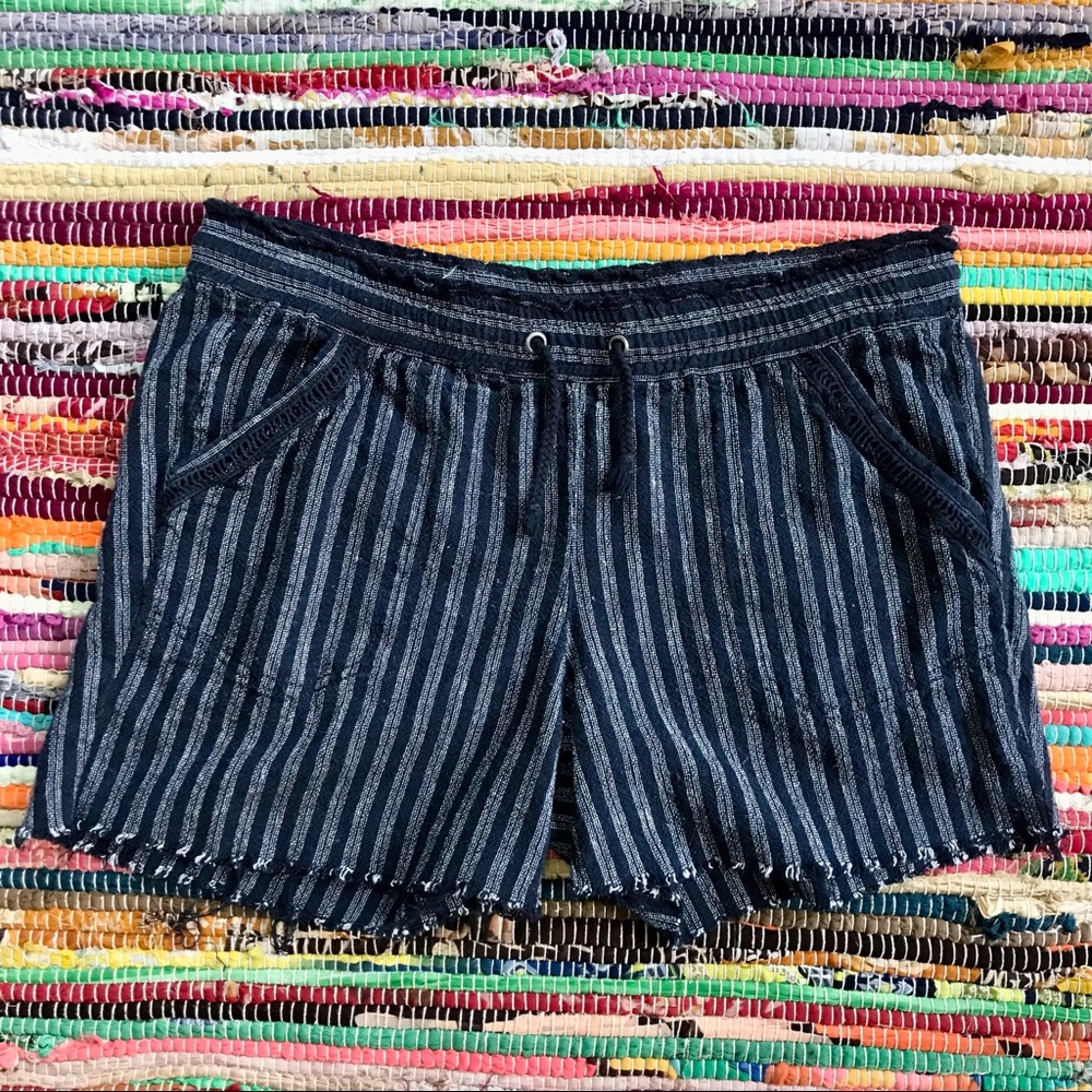 Jolt ~ Linen blend stripe cutoff shorts elastic waist